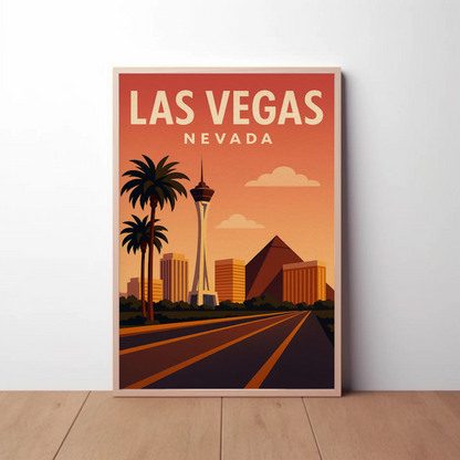 Las Vegas Nevada Skyline Stratosphere Sunset View Poster