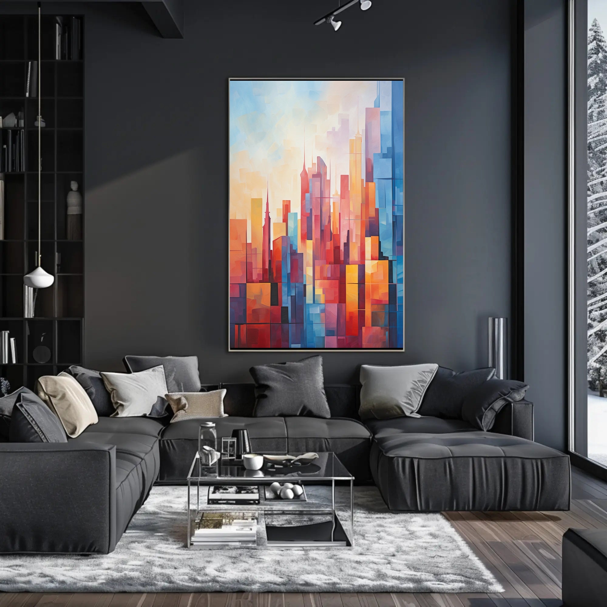 Vibrant Urban Cityscape Geometric Abstract Artistic Poster