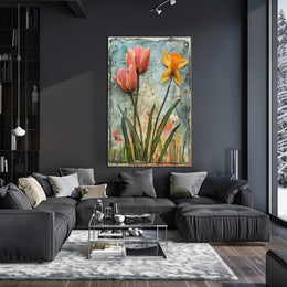 Blooming Springtime Tulips and Daffodils Abstract Artistic Poster PosterGoat