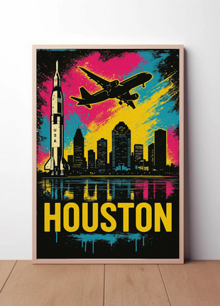 Houston Texas Rocket City Skyline Art Poster