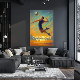 Champion's Strike Energetic Volleyball Action Sports Poster PosterGoat
