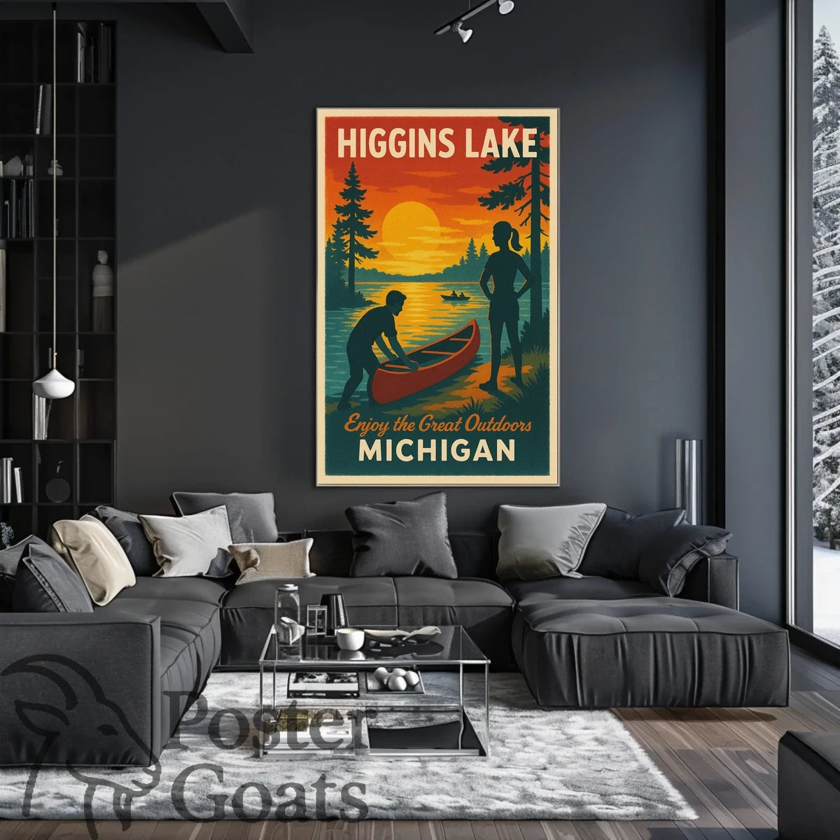Higgins Lake Vintage Travel Adventure Travel Poster