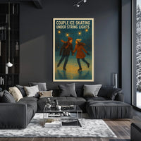 Couple Ice-Skating Under String Lights Poster