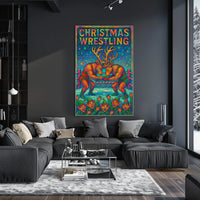 Reindeer Wrestling Festive Poster: Whimsical Holiday Art