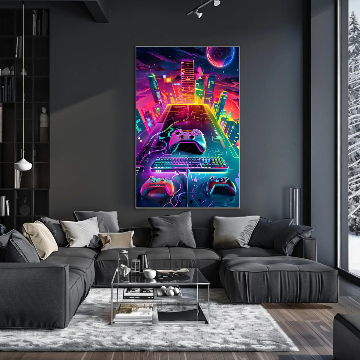 Neon Gaming Cityscape Poster