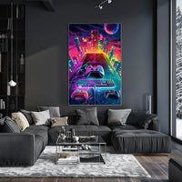 Neon Gaming Cityscape Poster