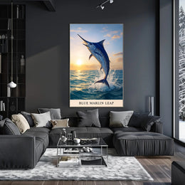 Blue Marlin Leap Poster PosterGoat