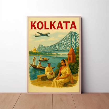Kolkata India Bridge River Culture Scene Poster