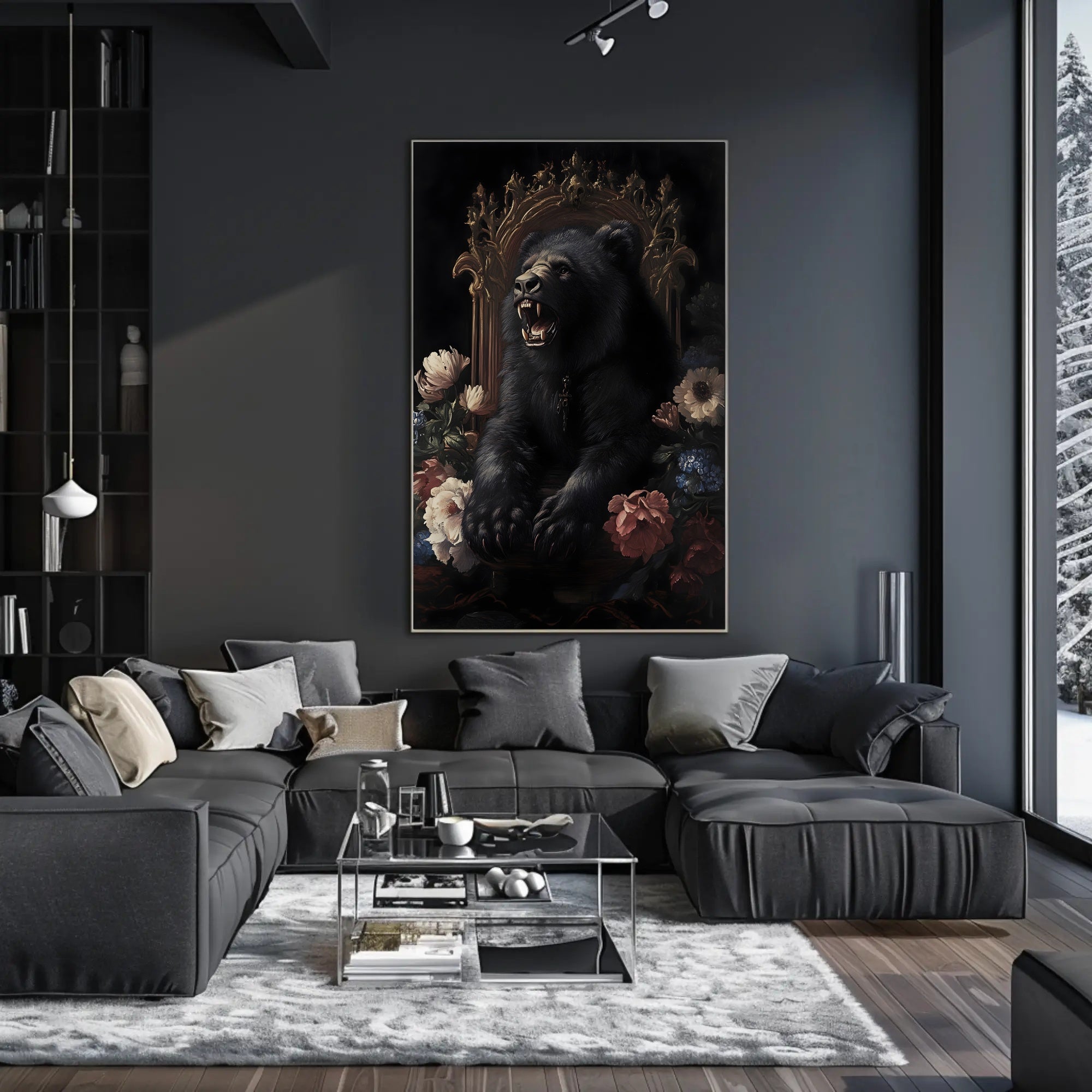 Regal Black Bear on Golden Throne Animal Poster PosterGoat
