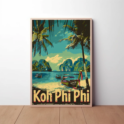 Koh Phi Phi Longtail Boats Thailand Travel Poster