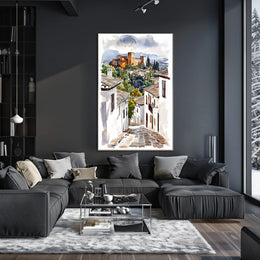Granada Spain Alhambra View From A Historic Street Poster