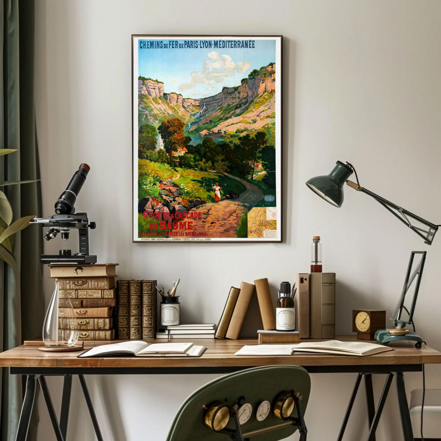 Baume Waterfall Jura France Landscape Vintage Travel Poster