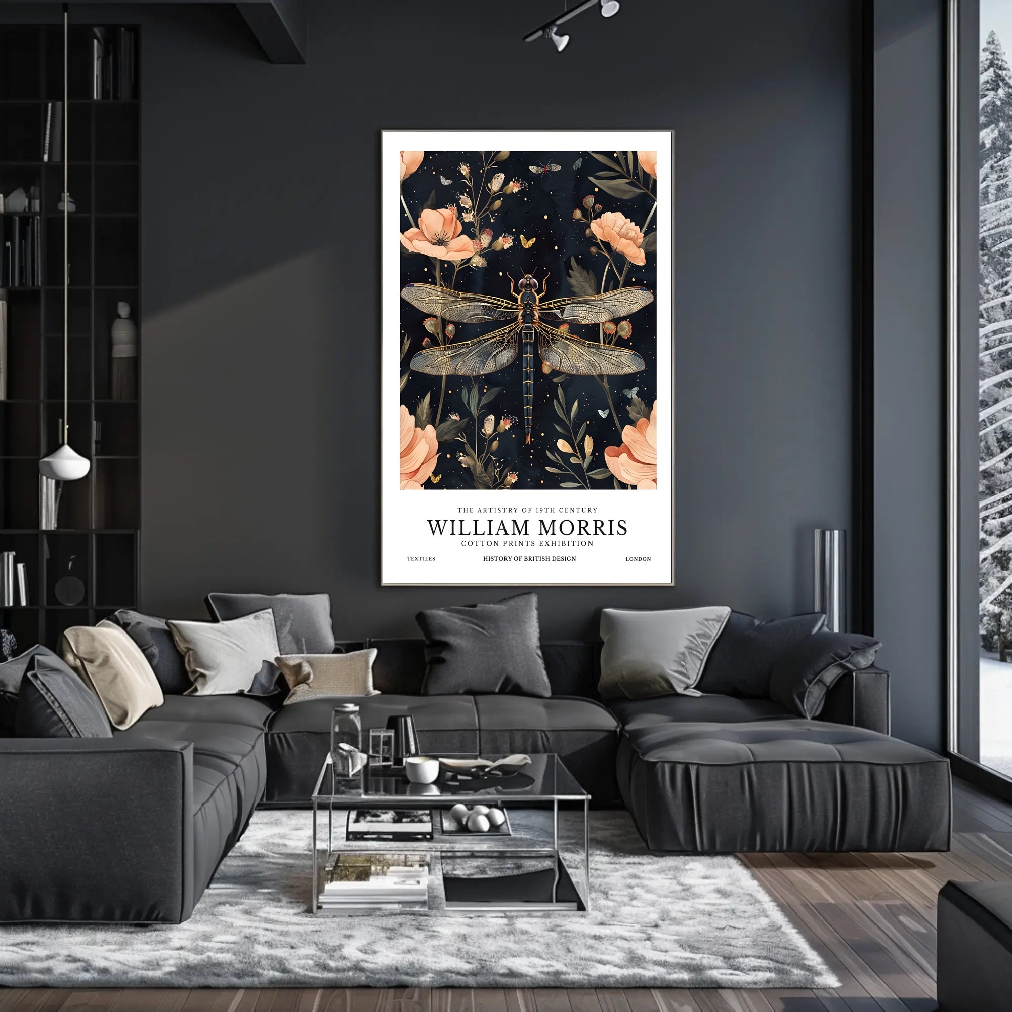 William Morris Exhibition: Intricate Dragonfly Arts and Crafts Poster