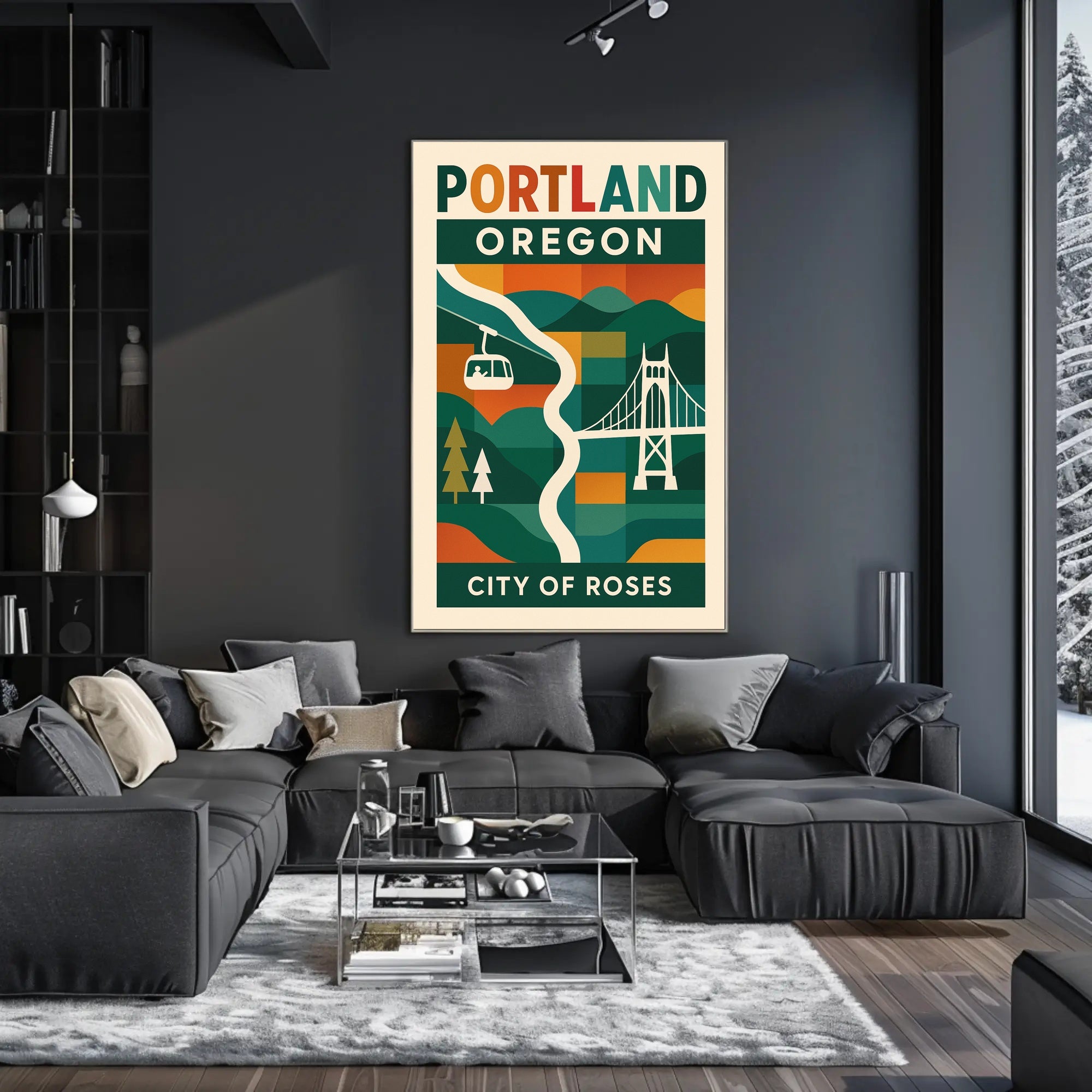 Portland Cityscape Vibrant Retro Travel Poster PosterGoat