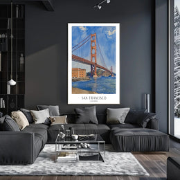 Golden Gate Bridge Watercolor Urban or Cityscape Poster PosterGoat