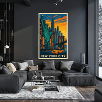 New York City Poster Vintage Travel Cityscape Wall Art
