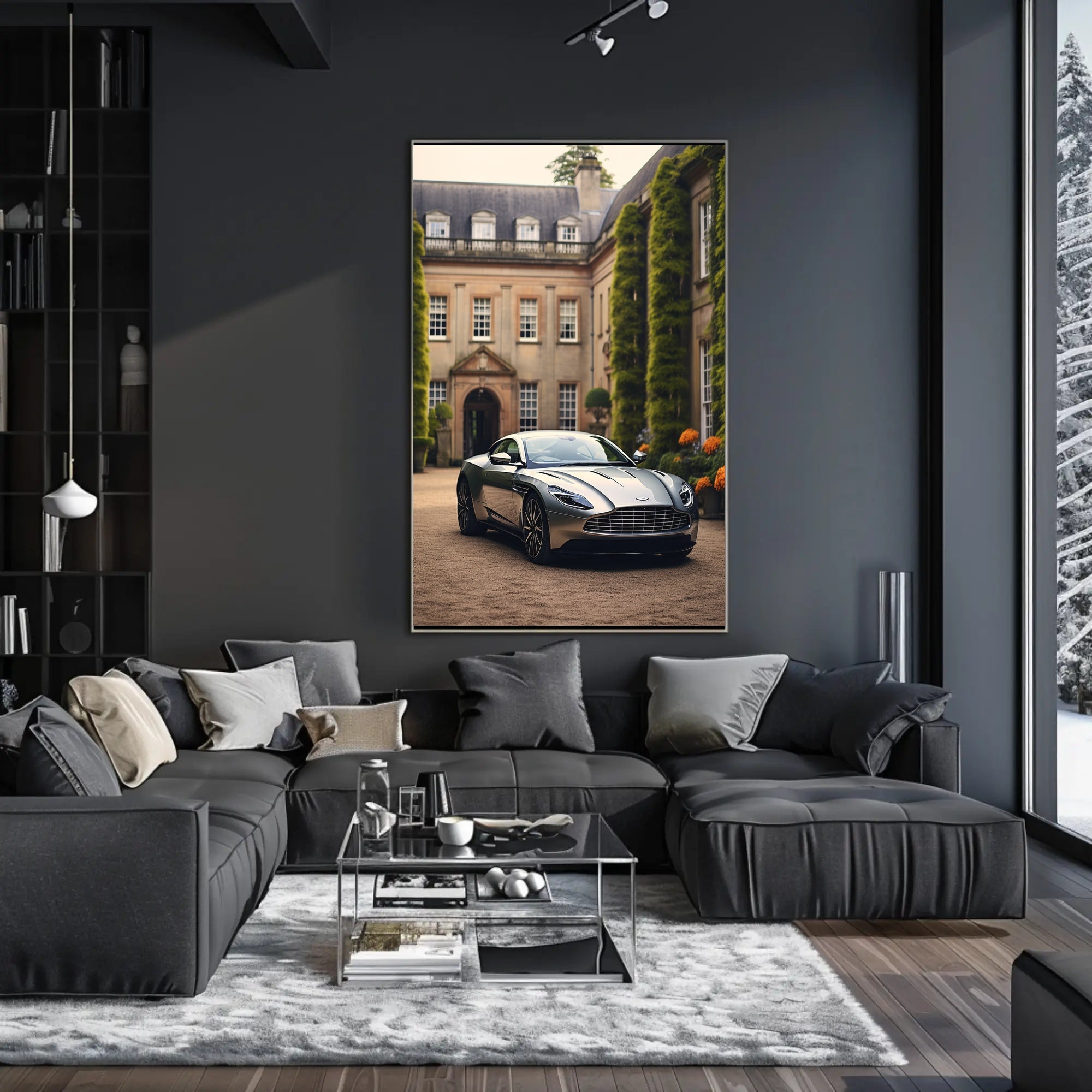 Luxury Sports Car Mansion Elegance Artistic Poster