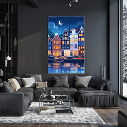 Enchanting European Nightscape: Whimsical Canal Poster