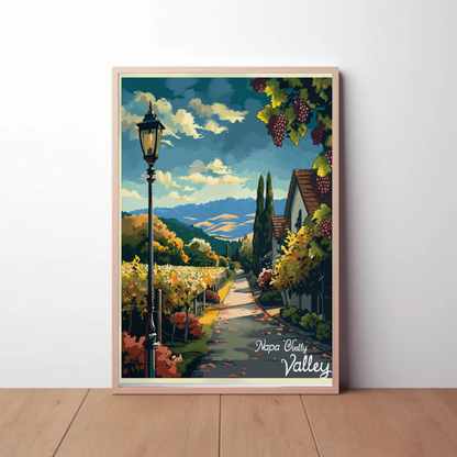 Napa Valley Vineyard Autumn Path Travel Poster