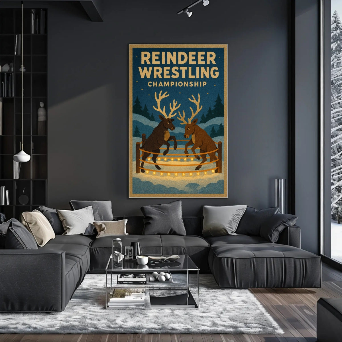 Reindeer Wrestling Championship Vintage Holiday Poster
