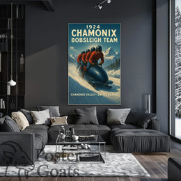 1924 Chamonix Bobsleigh Team Vintage Sports Poster