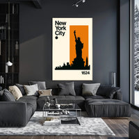 Statue Silhouette New York Skyline Poster Modern Wall Art