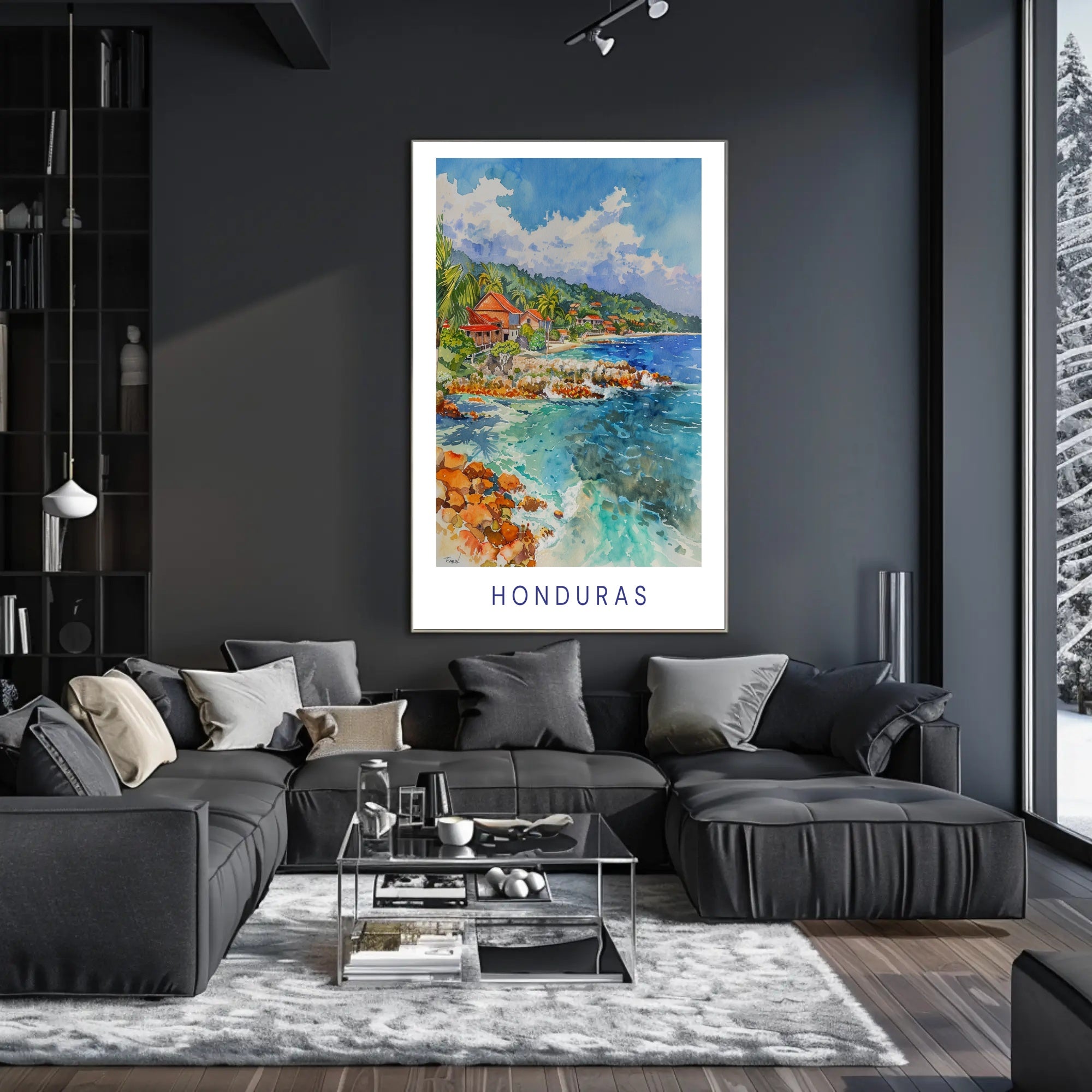 Honduras Coastal Scene Watercolor Travel Poster PosterGoat