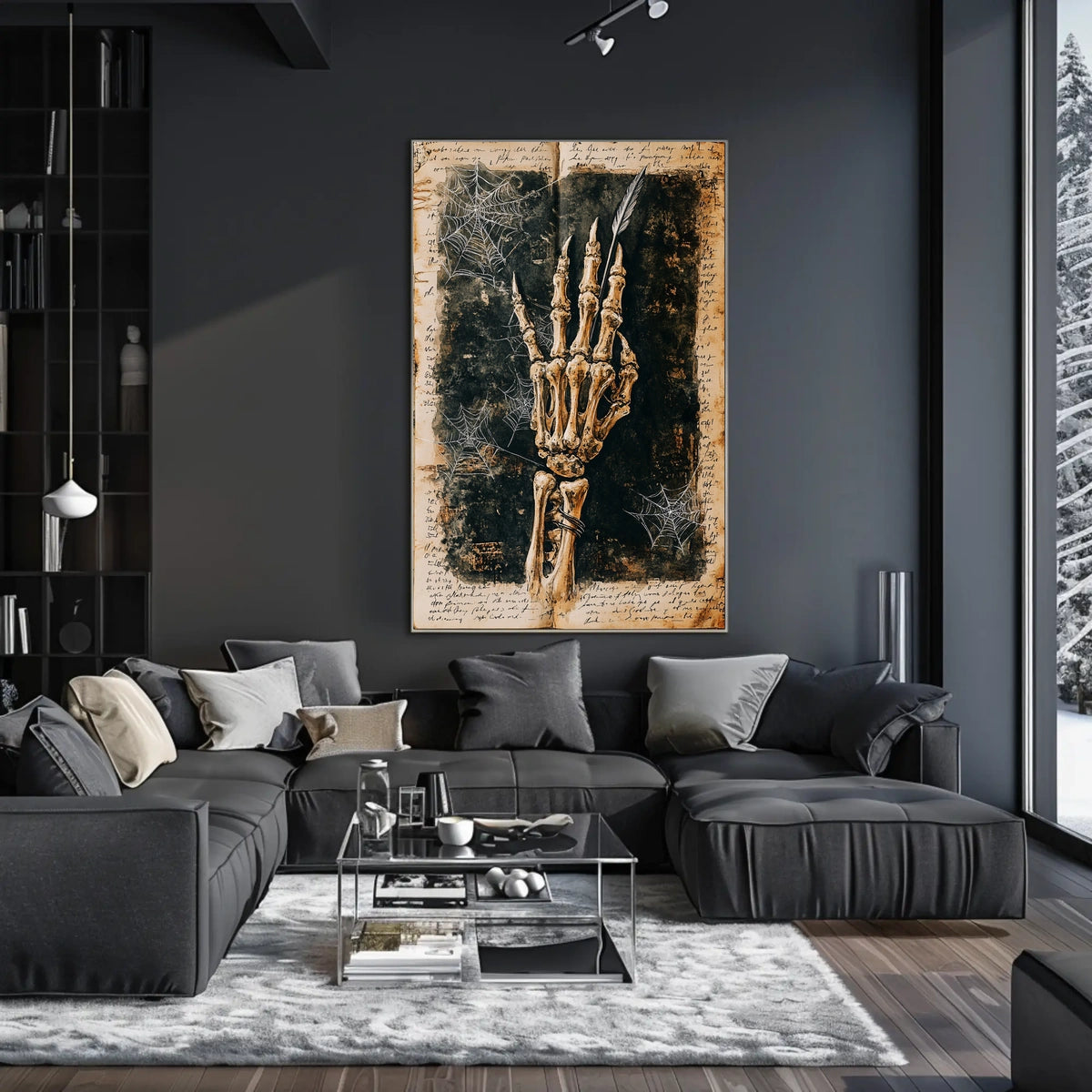 Elegant Skeletal Hand with Quill Artistic Poster