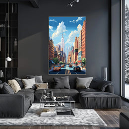 Stylized Urban Streetscape Art Print of New York - Travel Poster