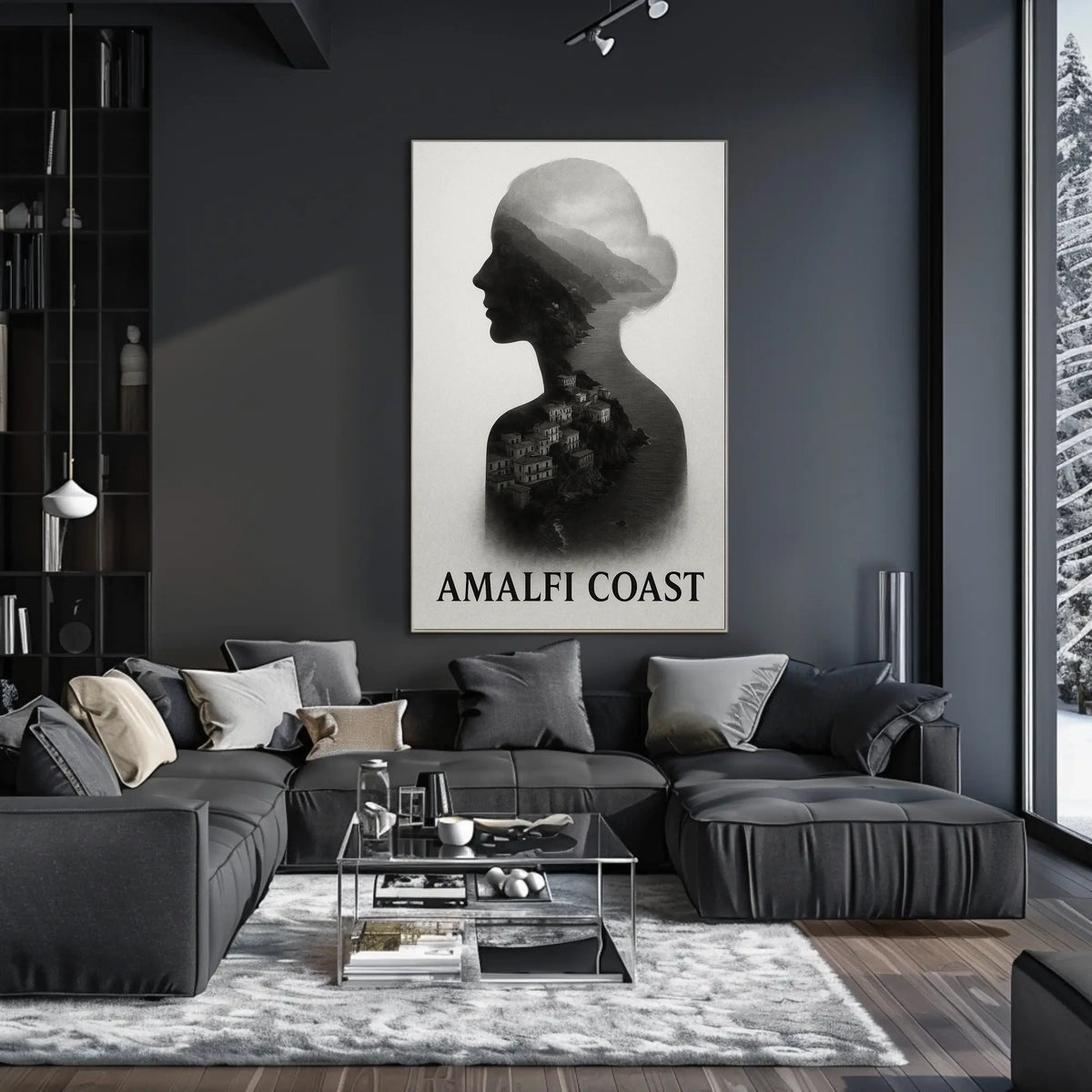 Amalfi Coast Silhouette Poster Wall Art for Coastal Decor