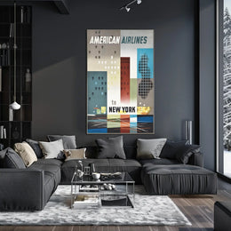 American Airlines New York City Poster Vintage Wall Art