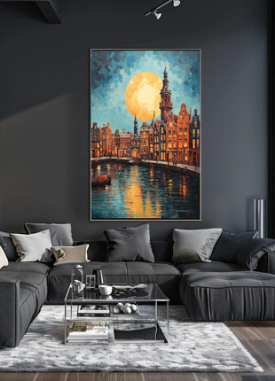 Amsterdam Canal Scene: Vibrant Impressionist Travel Poster