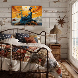 Celestial Dreamscape: Enchanted Woman in Cosmic Fantasy Poster