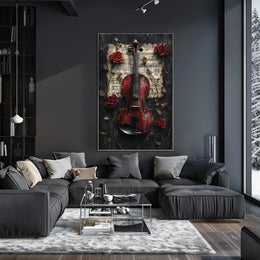 Red Violin Symphony: Timeless Elegance Elegant Artistic Poster