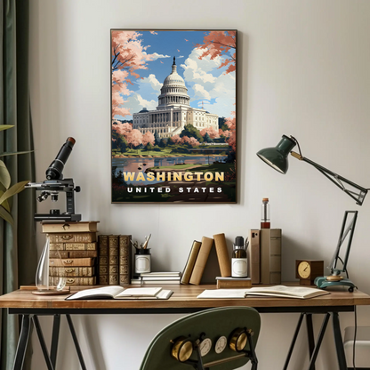 Washington DC United States Capitol Spring Vintage Travel Poster