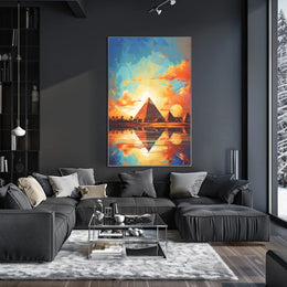 Artistic Reflection of Egyptian Pyramids in Travel Poster
