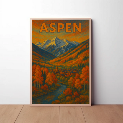Aspen Autumn Mountain Town Travel Poster