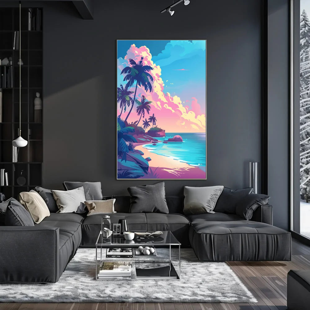 Tropical Sunset Beach Scene Art Poster