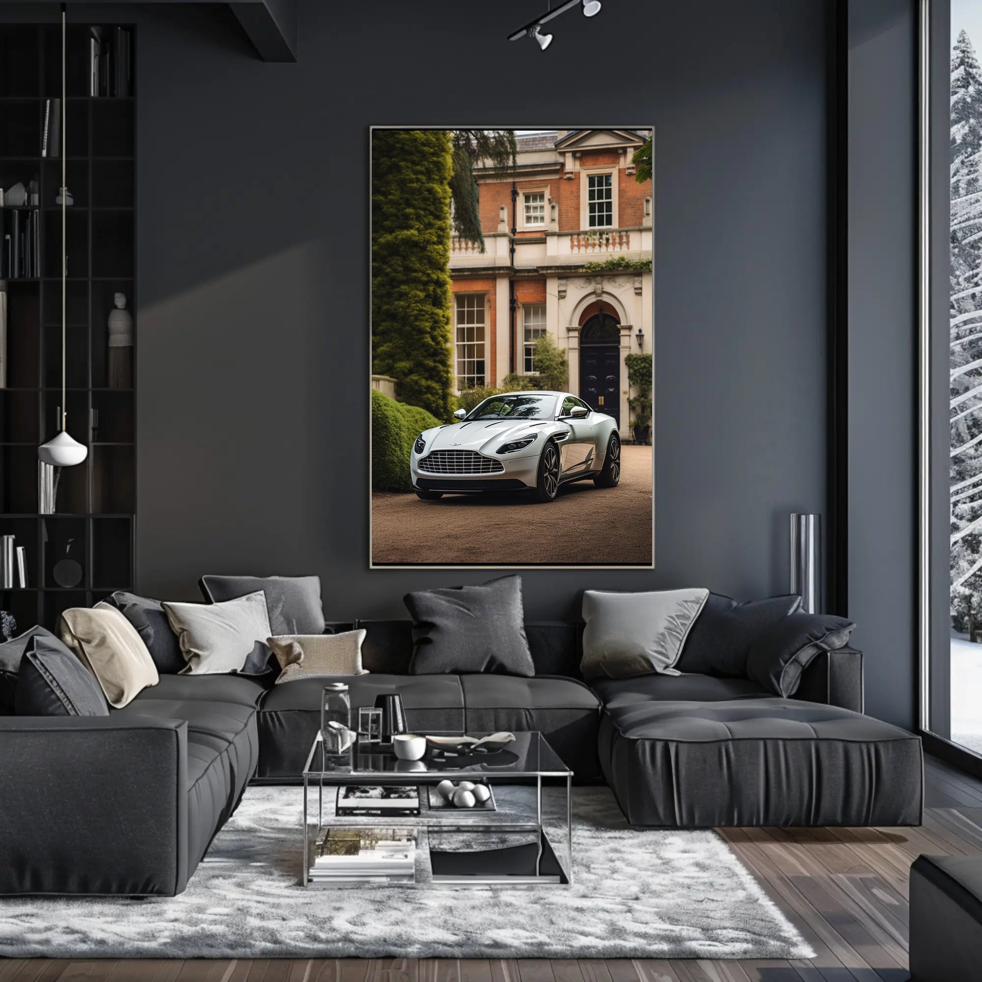 Luxury Sports Car in Front of Classic Mansion Poster