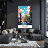 Bruges Vintage Travel Poster: Charming Canals and Architecture