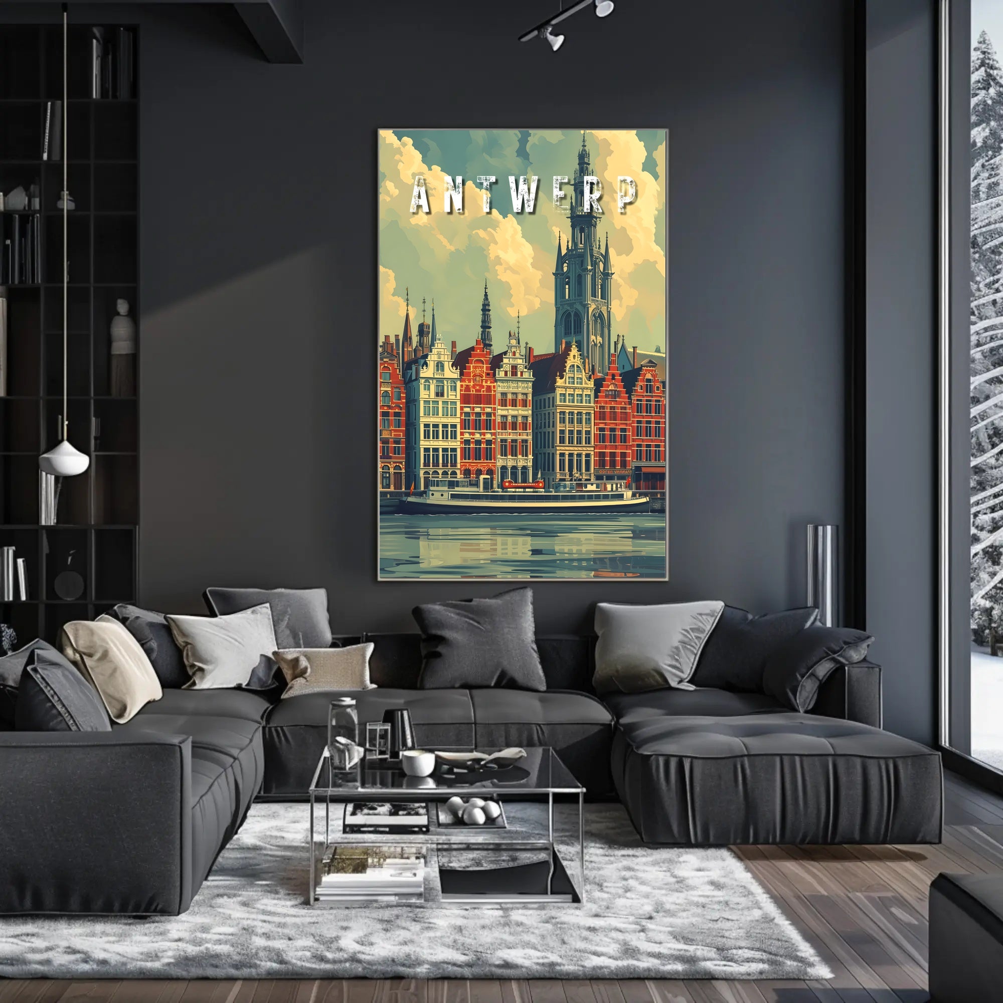 Antwerp cityscape illustration with vintage flair: Urban or Cityscape Poster