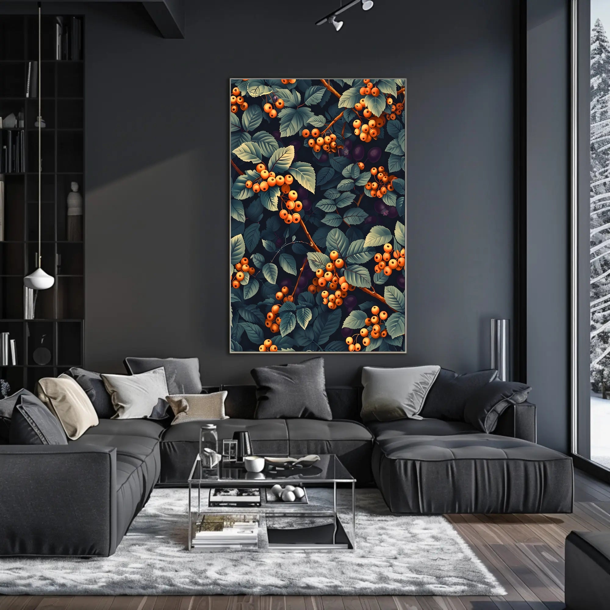 Vivid Artistic Botanical Poster with Orange Berries Illustration