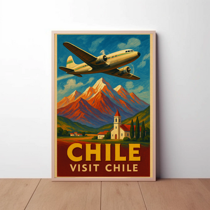 Visit Chile Andes Mountains Plane Travel Poster