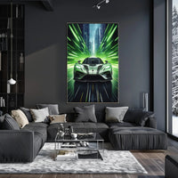 Futuristic Sports Car in Urban Cityscape Futuristic Sci-Fi Poster