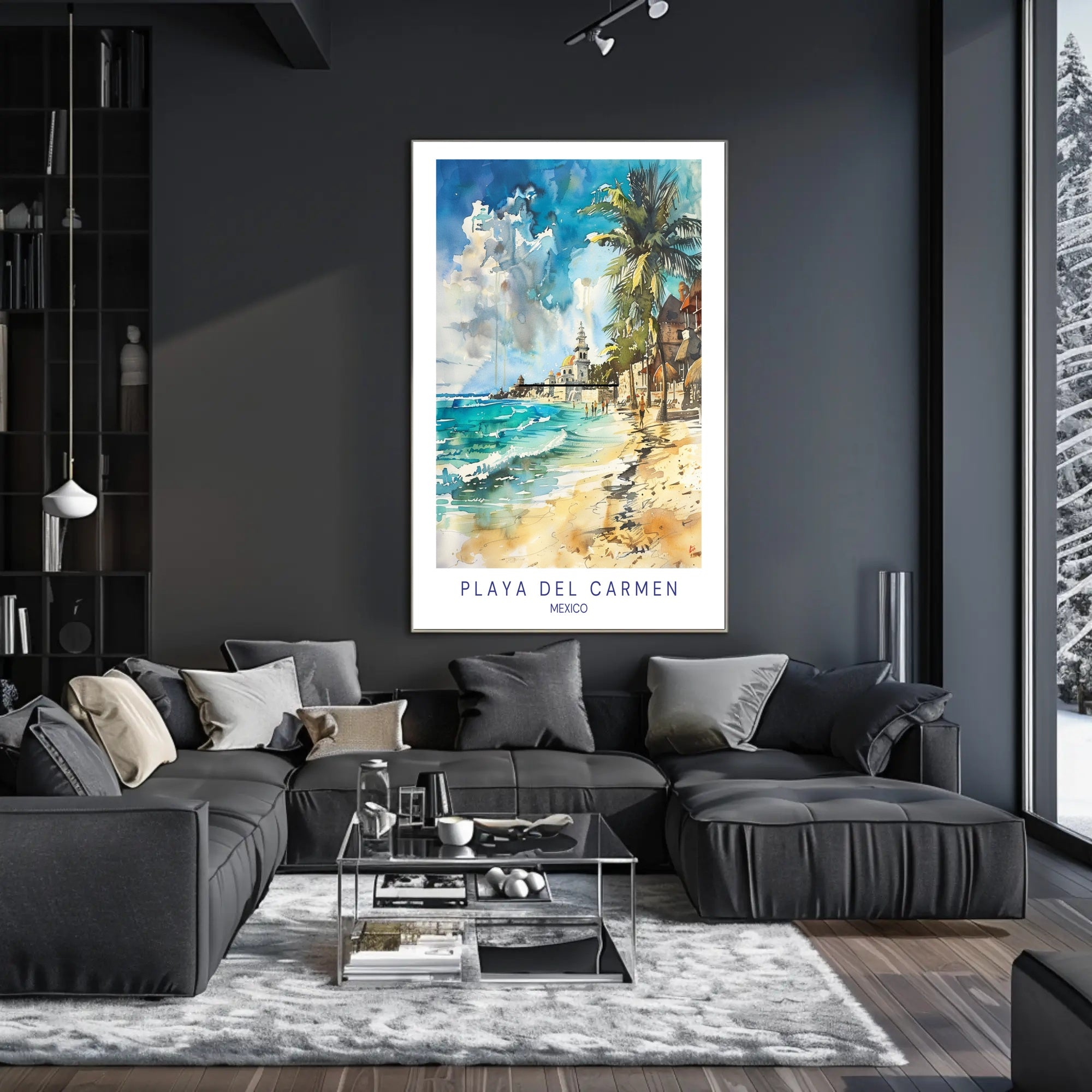 Playa del Carmen Beach Scene Watercolor Travel Poster PosterGoat