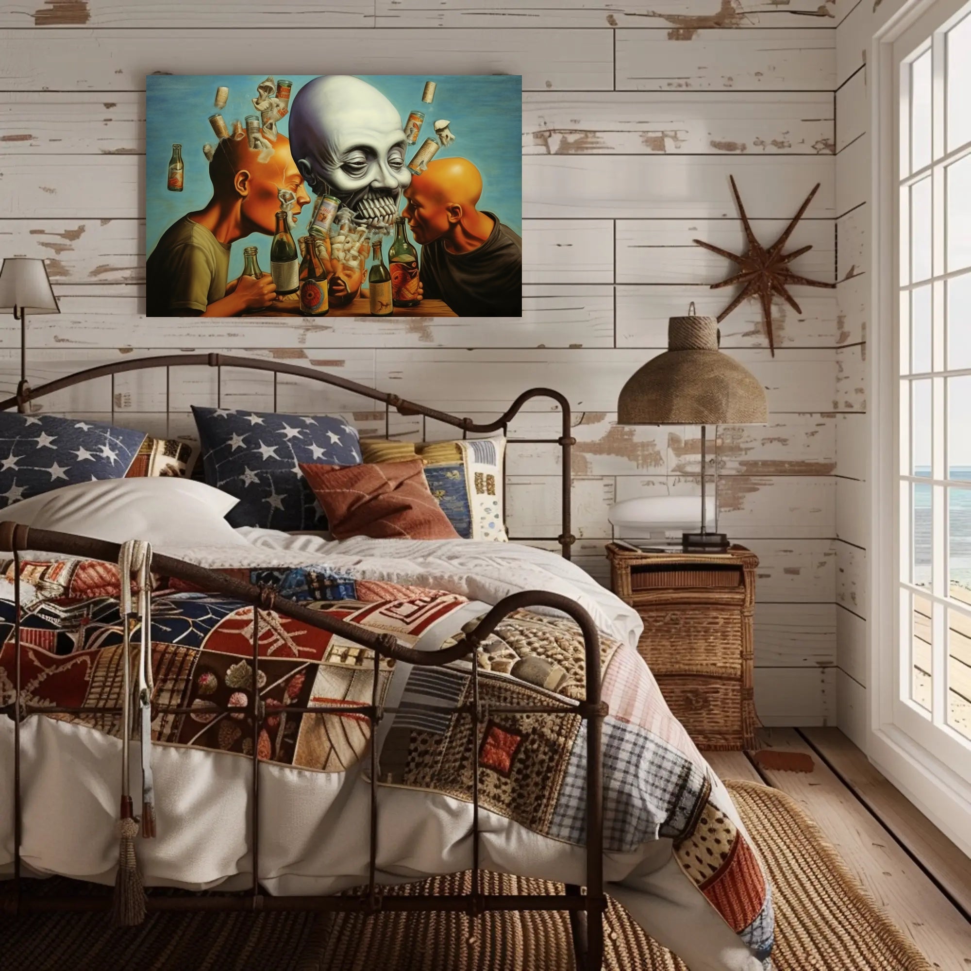 Eerie Scene with Skull and Bottles Abstract or Artistic Poster
