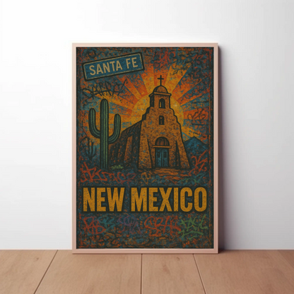 Santa Fe New Mexico Cactus Travel Poster