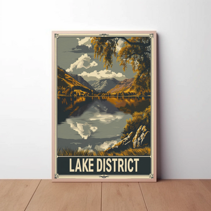 Lake District Peaceful Lake Clouds Trees Travel Poster