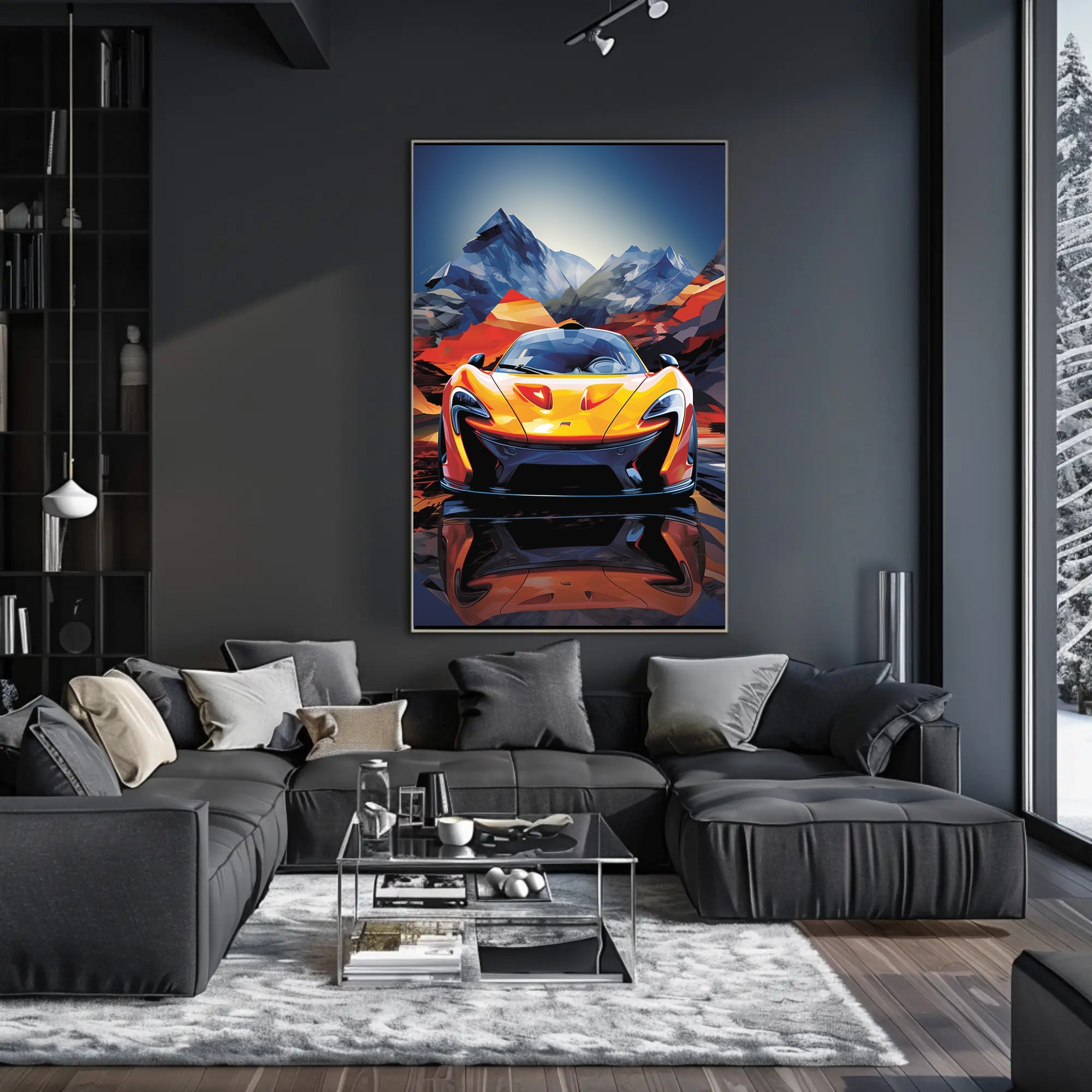 Sleek Orange Sports Car Adventure Abstract, Artistic, or Pop Culture Poster