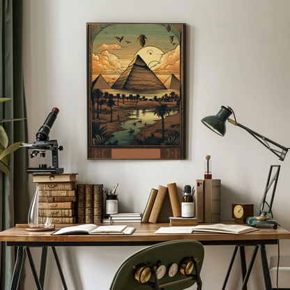 Egyptian Pyramids At Sunset Nile View Vintage Travel Poster